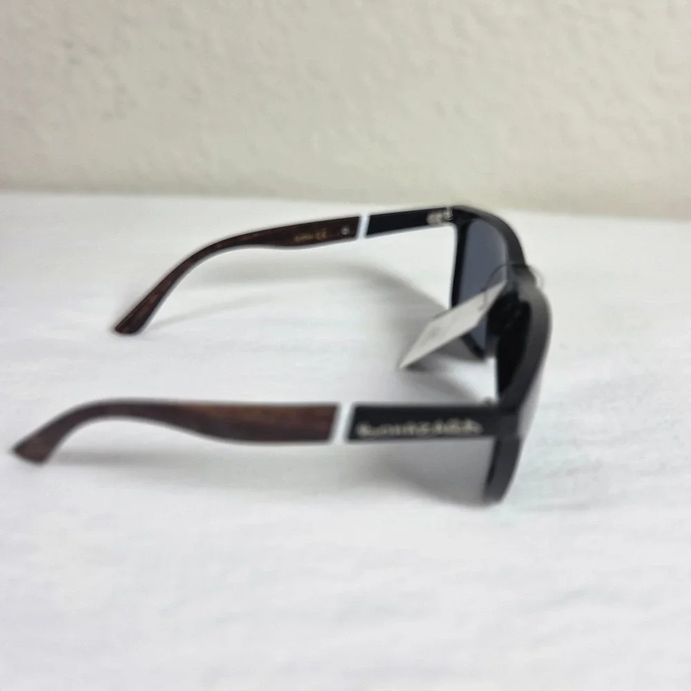 Biohazard Sunglasses Black Square Frame Wood Grain Arms UV400 Protection NEW